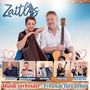 Text: "Zaitlos", "Musik verbindet - Freunde fürs Leben". Menschen mit Musikinstrumenten, darunter Harfe und Gitarre., CD