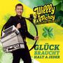 „Willy Pichay, der musizierende Rauchfangkehrer“ steht neben einem Mann, der ein Akkordeon und einen Besen hält.