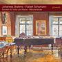 Johannes Brahms, Robert Schumann, Thomas Albertus Irnberger, Michael Korstick. Ein gemütlicher Raum mit Flügel und Büste.