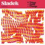 "Sladek", "Things Gotta Change"; rote und orange ovale Formen bilden ein sich windendes Muster auf weißem Hintergrund., LP
