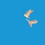 Zwei fliegende Enten vor blauem Hintergrund in einer Illustration., LP