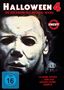 "Halloween 4: Die Rückkehr des Michael Myers. Uncut. FSK 16. 10 Jahre später... und das Grauen kehrt zurück." Ein maskiertes Gesicht., DVD