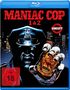 Texte: MANIAC COP 1 & 2, UNCUT, FSK ab 18. 

Illustration: Ein bedrohlicher Polizist mit Marke vor einer Stadt bei Nacht.