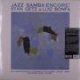 "JAZZ SAMBA ENCORE! STAN GETZ & LUIZ BONFÁ. Abstrakte Kunst mit blauen, grünen und braunen Formen."