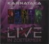 "KARNATAKA Requiem For A Night LIVE IN ZOETERMEER" auf violettem Hintergrund mit Konzertszenen und Instrumenten., 2 CDs