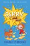Der Text lautet: „SAMMY and the GOLD HEIST“. Ein Hund und ein Kind tanzen fröhlich mit Goldbarren auf blauem Hintergrund., Buch