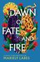 „Dawn of Fate and Fire“ von Mariely Lares. Illustration mit zwei kämpfenden Raubkatzen, blühenden Kakteen und Sonne., Buch