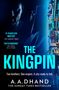 Text: THE SUNDAY TIMES BESTSELLER, A. A. DHAND, THE KINGPIN. Rotes Cover mit großer Schachfigur im Hintergrund., Buch