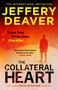Titel: "THE COLLATERAL HEART". Texte: "Three fires. Three clues. One killer." Silhouette einer Person auf orange-rotem Hintergrund., Buch