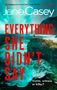 Text: „Everything She Didn’t Say“, darunter „Jane Casey“. Unten steht „Cover to be revealed“. Roter Hintergrund., Buch