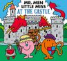 Text: "MR. MEN LITTLE MISS AT THE CASTLE". Zwei Figuren vor einer Burg, ein Drache darüber. Eine Figur hält Bogen und Pfeile, die andere Schwert und Schild.