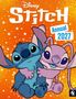 „Disney Stitch Annual 2027“. Zwei cartoonhafte Wesen, eines blau, eines rosa, sitzen fröhlich miteinander., Buch