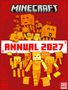 Text: "Minecraft Annual 2027". Illustration mit würfelförmigen Figuren auf rotem Hintergrund. Mojang Studios-Logo unten.
