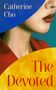 Text: "THE DEVOTED", "COVER TO BE REVEALED", "CATHERINE CHO", "4th". Roter Hintergrund mit weißem Text., Buch
