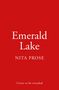 "Emerald Lake", "Nita Prose", "Cover to be revealed". Weißer Text auf rotem Hintergrund., Buch