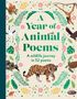 „A Year of Animal Poems“ und „A wildlife journey in 52 poems“. Illustration von Tieren umgeben von Blättern und Blumen., Buch