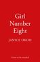 "Girl Number Eight" von Janice Okoh. "Cover to be revealed". Weißer Text auf rotem Hintergrund.