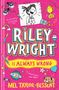 "Riley Wright Is Always Wrong" steht in großen, bunten Buchstaben. Illustration: Fröhliches Kind, bunte Symbole, verspielter Stil., Buch
