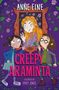 Text: "Creepy Araminta" von Anne Fine, illustriert von Emily Jones. Zwei Kinder betrachten ein gruseliges Bild einer Frau., Buch