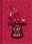 Text: "THE CAT IN THE HAT", "Dr. Seuss". Illustration: Eine Katze mit einem gestreiften Hut vor einem roten Hintergrund mit Sternen.