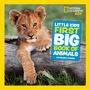 "Little Kids First Big Book of Animals" und "National Geographic Kids" sind zu sehen. Ein Löwenjunges liegt auf einem Baumstamm., Buch