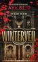 "Winterveil" in großen Buchstaben, darüber "Play the game. Win the war." Gebäude mit Ranken und Figuren., Buch