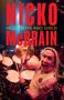 Text: "NICKO McBRAIN HELLO BOYS AND GIRLS!" Trommler mit Schlagzeug, dynamische Pose, energiegeladene Bühnenbeleuchtung., Buch