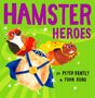 "HAMSTER HEROES" steht groß oben. Darunter fliegen drei Hamster in bunten Superheldenkostümen vor grünem Hintergrund.