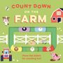 "Count Down on the Farm" und "Move the sliders for counting fun!" Eine Illustration mit Tieren, Traktor und Stalltür.