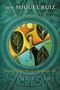Text: DON MIGUEL RUIZ, LIVING YOUR LIFE AS A WORK OF ART, The TOLTEC ART of LIFE and DEATH. 
Illustration mit Blättern und einer Figur., Buch