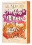 Buchtitel: "A Heart of Crimson Flames" von A.K. Mulford. Flammenillustration mit Fuchs und prägnanten Schriftzügen.