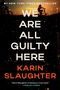 Oben steht "#1 New York Times Bestseller". Haupttext: "We Are All Guilty Here". Autor: "Karin Slaughter". Silhouette: Radfahrer beim Sonnenuntergang., Buch