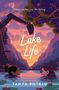 "Faking can feel just like falling. Lake Life. Tanya Boteju.” Zwei Menschen im Wasser bei Sonnenuntergang, Berge im Hintergrund., Buch