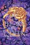 „The Thorn Queen“ von Sasha Peyton Smith, umrankt von Dornenranken auf violettem Hintergrund mit goldener Rose.