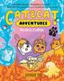 Text: "PAWSSIBLY THE SWEETEST BOOKS ON THE SHELF!", "CAT & CAT ADVENTURES", "Realms Collide", "7", "SUSIE YI". Illustration von niedlichen Tieren in verschiedenen Elementen wie Feuer und Wasser.