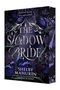 „Death isn't the end. Love reigns eternal.“ Text: „The Shadow Bride“ von Shelby Mahurin. Schmetterlinge, violette Töne., Buch