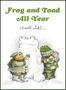 "Frog and Toad All Year" oben, "Arnold Lobel" darunter. Zwei Frösche in Winterkleidung stehen neben einem Schneemann., Buch