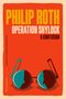 "Philip Roth. Operation Shylock. A Confession." Illustration: Zwei Profile auf Brillengläsern, Orange-Ton mit Blau., Buch
