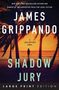 Text: "JAMES GRIPPANDO, A Jack Swyteck Novel, SHADOW JURY, LARGE PRINT EDITION". Silhouette einer Person am Strand.