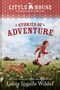 "Stories of Adventure" oben. Ein Mädchen rennt auf einer Wiese, begleitet von einem Hund. Hintergrund mit Häuschen., Buch