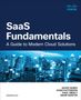 "SaaS Fundamentals: A Guide to Modern Cloud Solutions". Unten sind Namen von vier Autoren. Im Hintergrund Stadt bei Nacht., Buch