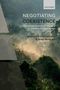 Text: "Negotiating Coexistence: The art and science of resolving conflicts in conservation. Alexandra Zimmermann & Brian McQuinn." 

Hintergrund: Dichte, neblige Waldlandschaft., Buch