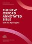 „The New Oxford Annotated Bible with the Apocrypha“, roter Hintergrund, NRSV-Logo unten.