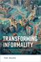 Texte: "Transforming Informality, Redevelopment and Urban Governance in China, India, and Brazil, Yue Zhang." Luftaufnahme: Dichte Gebäude, grüne Abdeckung., Buch