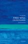 Text: "Thomas Pink, FREE WILL, A Very Short Introduction, SECOND EDITION." Blaues, abstraktes Design mit horizontalen Linien., Buch