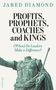 Text: "Jared Diamond. PROFITS, PROPHETS, COACHES and KINGS. (When) Do Leaders Make a Difference?" Statue ohne Kopf., Buch