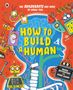 Text: "The Builderbots are here to show you... How to Build a Human." Bunte Roboter vor einem stilisierten Gehirn.