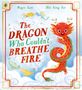 Buchtitel in roter Schrift: "The Dragon Who Couldn't Breathe Fire". Namen oben: Roger Lam, Zhi Ling Lee. Unten: "COMING SOON". Logo eines Vogels., Buch