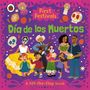 „First Festivals Día de los Muertos“. Fröhliche Gruppe in festlicher Kleidung feiert. Bunte Totenköpfe und Kerzen., Buch