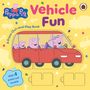 "Vehicle Fun", "A Press-Out-and-Play Book", "With 4 press-out models". Peppa Pig in rotem Fahrzeug auf gelbem Hintergrund.
